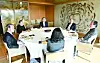Foreign Minister Park Jin, third from left, clockwise, meets with a group of experts on Korea-Japan relations at an undisclosed location in Seoul on Tuesday. [NEWS1]