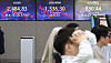 Electronic display boards at Hana Bank in central Seoul show markets Wednesday. [NEWS1]