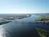 A view of the Kazungula Bridge, which spans the Zambezi River in southern Africa. The bridge, built by Daewoo Engineering & Construction, officially opened on Monday. [YONHAP]