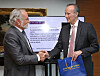 German ambassador to Korea Stephan Auer, right, and European Union ambassador to Korea Michael Reiterer commemorate the German presidency on the EU Council at the German residence in central Seoul on Wednesday. The German presidency will last six months, during which the country will try to reach an agreement among members for a Covid-19 recovery fund as well as for the EU's budget from 2021 to 2027. Other topics of focus will include the European Green Deal and relations with nations in Africa and with China, according to the European Parliament. [PARK SANG-MOON]