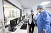 President Yoon Suk Yeol, right, is briefed on cardiovascular diseases at a hospital in Cheongju, North Chungcheong on Tuesday. [JOINT PRESS CORPS]