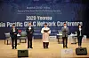Ko Nam-seok, mayor of Yeonsu-gu, center, speaks at the 2020 Asia Pacific GNLC Network Conference on Oct. 29 at the Global City Art Hall in Yeonsu, Incheon, calling for the launch of a regional network of 70 Unesco learning cities from the Asia-Pacific. [YEONSU-GU OFFICE]