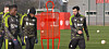 Bruno Fernandes, right, trains with the Manchester United sqaud ahead of their game against FC Barcelona in the UEFA Europa League on Thursday. [ONE FOOTBALL]