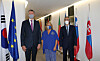 Dirk Lukat (left), chairman of the European Chamber of Commerce in Korea (ECCK) and CEO of Schenker Korea, Christoph Heider (center), president of the ECCK and Maria Castillo-Fernandez, Ambassador of the European Union to the Republic of Korea pose for photos prior to the online press conference held on Wednesday morning for the publication of the ECCK's annual White Paper . [ECCK]