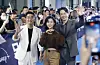 From left, actors Ryu Seung-ryong, Han Hyo-joo and Zo In-sung pose for a photo at an event to promote the Disney+ original series “Moving” in Seongdong District, eastern Seoul, on Aug. 3. [NEWS1]