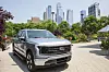 All-Electric Ford F-150 Lightning is on display on May 26 in New York City after being revealed the previous week. F-150 Lightning is a pillar of the company's more than $22 billion global electric vehicle plan to lead electrification in areas of strength. F-150 Lightning will roll off the line next year at a new high-tech factory using sustainable manufacturing practices at Ford's storied Rouge complex in Dearborn just outside Detroit. [AP/YONHAP]