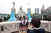 Adults dressed in school uniforms at a local theme park Lotte World in Songpa District, southern Seoul [YONHAP]