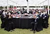 The heads of Korea’s major conglomerates listen to a speech by President Yoon Suk-yeol on Wednesday as the president emphasized the importance of collaboration between big corporations and small- and medium-sized enterprises. Attendees include Samsung Electronics Vice Chairman Lee Jae-yong, Hyundai Motor Group Chairman Euisun Chung, SK Group Chairman Chey Tae-won, LG Group Chairman Koo Kwang-mo and Lotte Group Chairman Shin Dong-bin. [YONHAP]