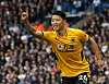 Wolverhampton Wanderers' Hwang Hee-Chan celebrates scoring against Leeds United on Saturday. [REUTERS/YONHAP]