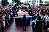 A coffin is loaded on a truck at the provincial office of South Jeolla to be taken for burial in May 1980.[ROBIN MOYER]