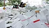 Officials at the public recycling center in Idong-eup, Cheoin District, Yongin in Gyeonggi, are working on sorting styrofoam on Wednesday, the last day of the Chuseok holiday. Holidays leave mountains of styrofoam packaging due to what environmentalists call ″excessive gift-wrapping.″ [YONHAP]