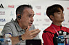 Korea's head coach Paulo Bento, left, answers questions next to Korean defender Kim Jin-su during a press conference at the Qatar National Convention Center on the eve of the World Cup round of 16 match between Brazil and Korea in Doha, Qatar on Sunday. [AP/YONHAP]