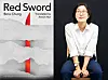 Author Bora Chung, right, and the cover of her book ″Red Sword″ newly released in English [HONFORD STAR, JOONGANG ILBO]