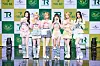Girl group TRI.BE poses during Tuesday’s showcase at the Ilchi Art Hall in southern Seoul’s Gangnam District. [TR ENTERTAINMENT]