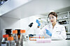 A Celltrion researcher conducts tests at the company’s headquarters in Incheon. [CELLTRION]
