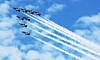 The Air Force’s Black Eagles aerobatic team performs a rehearsal flight over Seongnam, Gyeonggi, on Oct. 15, ahead of the Seoul International Aerospace & Defense Exhibition (Seoul ADEX ) 2025's public day. [YONHAP]