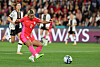 Korea's Cho So-hyun scores a goal during a 2023 FIFA Women's World Cup group stage game against Germany at Suncorp Stadium in Brisbane, Australia on Thursday. [YONHAP]