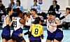 Suwon Hyundai Engineering & Construction Hillstate players celebrate during a V League game against Gimcheon Korea Expressway Hi-Pass at Gimcheon Gymnasium in Gimcheon, North Gyeongsang on Friday. [YONHAP]