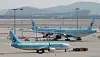 Airplanes are parked at Incheon International Airport earlier this month. [NEWS1]