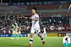 Suwon FC's Lee Seung-woo celebrates scoring the sole goal at a match between Suwon FC and Gimcheon Sangmu on Friday at Gimcheon Sports Complex in Gimcheon, north Gyeongsang. [KLEAGUE]