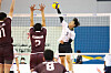 The Korean U20 volleyball team plays the ball against Qatar at the 21st Asian Men’s U20 Volleyball Championship at Isa Sports City Hall in Riffa, Bahrain on Monday. Korea beat Qatar in three straight sets 25-10, 25-20, 25-21. Korea is a six-time champion at the event and is scheduled to take on Kuwait Tuesday afternoon. [AVC]