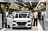 Hyundai Motor employees work at its plant in St. Petersburg, Russia, in 2021. [HYUNDAI MOTOR]