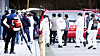 Police and other officials enter the SK C&C building in Pangyo, Gyeonggi, on Monday to inspect the site. Kakao servers were knocked out as a result of a fire at a Pangyo data center that started Saturday afternoon. The company's messenger and services offered by related companies were unavailable, degraded or intermittent anywhere from 10 hours to two days as backup systems failed to kick in fast enough. [NEWS1]