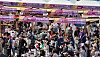 People crowd the square outside Busan Station on Sunday as an international festival, dubbed “Global Gathering 2022,” was held for the first time in three years. About 56 organizations from 35 countries participated in the event. [SONG BONG-GEUN]
