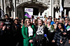 Susan Smith, center left, and Marion Calder, Directors of For Women Scotland, make a statement outside Britain's Supreme Court in London on April 16. [AFP/YONHAP]