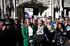 Susan Smith, center left, and Marion Calder, Directors of For Women Scotland, make a statement outside Britain's Supreme Court in London on April 16. [AFP/YONHAP]