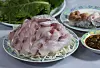 A full plate of raw mineo, a type of croaker fish found in Mokpo costs 50,000 won ($38.20) at Yeongran Hoetjip. [JOONGANG PHOTO]