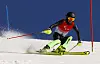 Hwang Min-gyu competes in the slalom race during the men's super combined visually impaired event at the 2022 Winter Paralympics in Yanqing, Beijing on Monday. [REUTERS/YONHAP]