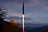 A photo of the Tuesday launch of Hwasong-8, North Korea's new hypersonic missile, released by Rodong Shinmun, the ruling Workers' Party's official newspaper, on Wednesday. [NEWS1]