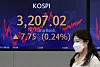 A screen in Hana Bank's trading room in central Seoul shows the Kospi closing at 3,207.02 points on Wednesday, up 7.75 points, or 0.24 percent, from the previous trading day. [NEWS1]