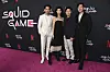 From left, Lee Jung-jae, Hoyeon, Hwang Dong-hyuk and Park Hae-soo arrive at a red carpet event for ″Squid Game″ on Monday, Nov. 8, 2021, at NeueHouse Hollywood in Los Angeles. [AP]
