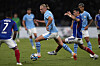 Manchester City's Erling Haaland, center, dribbles past the defense of Yokohama F. Marinos during a friendly match at Japan National Stadium in Tokyo, Japan on Sunday. [AP/YONHAP]