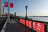 North Korean and Chinese flags decorate the streets of Dandong, China, in October last year, as the two countries celebrated their 70th anniversary of bilateral relations. [YONHAP]