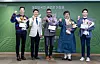 From left, Italian TV personality Alberto Mondi, Suncheon city mayor Roh Kwan-kyu, Indian TV personality Abhishek Gupta (also known as Lucky), Korean pansori (traditional Korean narrative singing) performer Bae Il-dong and German TV personality Daniel Lindemann pose for photos after the press event for the 2023 Suncheonman Garden Expo at the Korea Press Center in Jongno District, central Seoul, on Friday. [YONHAP]