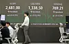 A screen in Hana Bank's trading room in central Seoul shows the Kospi closing at 2,681.00 points on Monday, up 0.25 percent, or 6.69 points, from the previous trading session. [YONHAP]