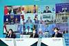 This photo shows President Moon Jae-in (on screen, from second from right in the top row), Japan's former Prime Minister Yoshihide Suga and Chinese Premier Li Keqiang during the Asean Plus Three virtual summit held on Nov. 14, 2020. [YONHAP]