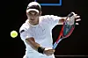 Marcos Giron of the United States plays a backhand return to Rafael Nadal of Spain during their first round match at the Australian Open in Melbourne on Jan. 17. [AP/YONHAP]