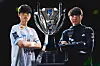Korean League of Legends gamers Kim ″Deft″ Hyuk-kyu, wearing white, and Lee ″Faker″ Sang-hyeok are headed to the 2023 LoL World Championships with their respective teams, Dplus KIA and T1, as the tournament kicks off in Seoul on Tuesday. [RIOT GAMES]