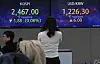 A screen in Hana Bank's trading room in central Seoul shows stock and foreign exchange markets open on Friday. [NEWS1]