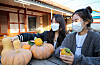 University students from Seoul smile while looking at produce in Gangjin County, South Jeolla, on Oct. 30. [JANG JUNG-PIL]