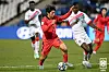 Kim Yong-hak, left, vies for the ball with Sainey Sanyang during the 2023 U-20 World Cup group stage game between Korea and the Gambia at Estadio Malvinas Argentinas in Mendoza, Argentina on Sunday. [KOREA FOOTBALL ASSOCIATION]