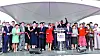 Maryland Gov. Larry Hogan, center, and Yumi Hogan, first Korean American first lady, celebrate the opening of the Korea Town in Ellicott City, Oct. 9. [LEE GWANG-JO]