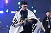 Hwang Sun-woo arrives for the podium ceremony of the men's 200-meter freestyle swimming event during the 2024 World Aquatics Championships at Aspire Dome in Doha on Tuesday. [AFP/YONHAP]