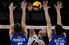 Kim Yeon-koung spikes the ball during the women's volleyball preliminary round pool A match between Serbia and Korea at the 2020 Summer Olympics on Monday at the Ariake Arena in Tokyo. [AP/YONHAP]