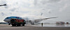 At Incheon International Airport’s Terminal 1, the airport’s fire brigade conducts an emergency response drill on Aug. 5 in preparation for the opening of Runway 2. Once completed in September, the new runway will mark a historic milestone — Incheon will operate four runways for the first time, enabling up to 600,000 aircraft movements annually. [YONHAP]