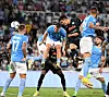 Kim Min-jae heads in Napoli's opening goal during a Serie A clash with Lazio in Rome on Saturday. [XINHUA/YONHAP]